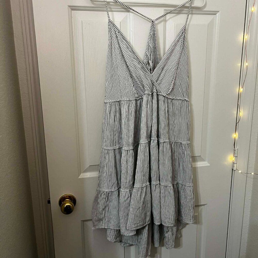 Angie Boutique Navy & White Stripe Halter Linen Dress